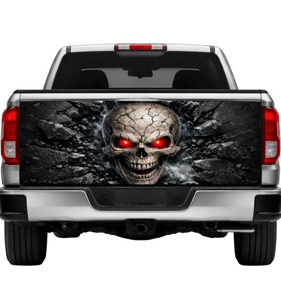 Lotusprint LLC Scary Halloween Skull Tailgate Wrap 2 Sizes (24"x58"), skull tailgate decal, scary skull truck decal