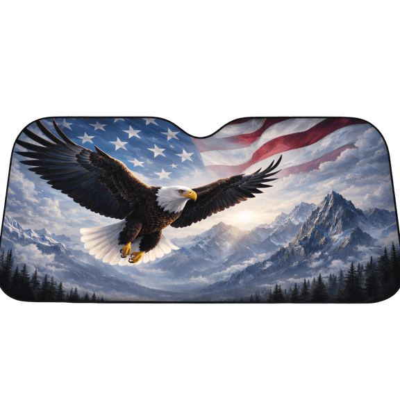 Lotusprint LLC USA Eagle Car Sunshade 57 x 27.5, Patriotic America Flag Windshield Sun Visor