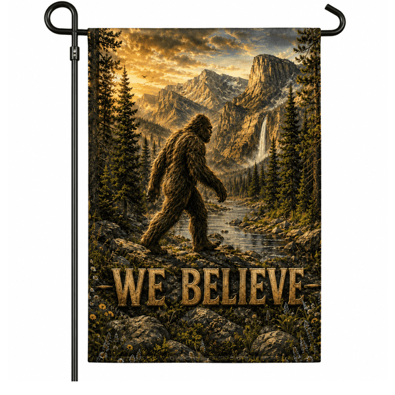 Lotusprint LLC We Believe Bigfoot Garden Flag, Sasquatch Mountain Wilderness Yard Banner