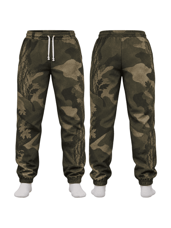 Woodland Camouflage All-over Print Sweatpants, Forest Camo Outdoor Jogger Pants