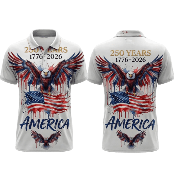 Lotusprinthandmade 250 Years Anniversary Eagle America Polo Shirt, Multicolor, America Flag Polo Shirt