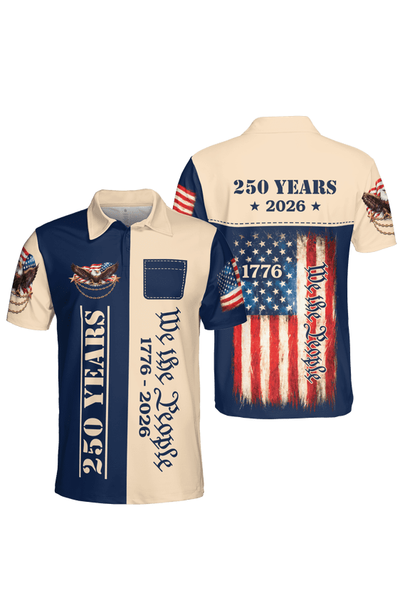 250th America Anniversary Eagle Men Polo Shirt S, Multicolor, Patriotic Eagle US Anniversary Polo