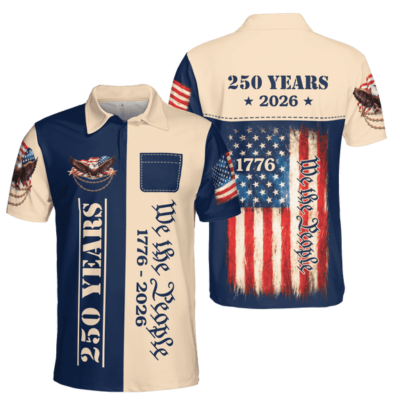Lotusprinthandmade 250th America Anniversary Eagle Men Polo Shirt S, Multicolor, Patriotic Eagle US Anniversary Polo
