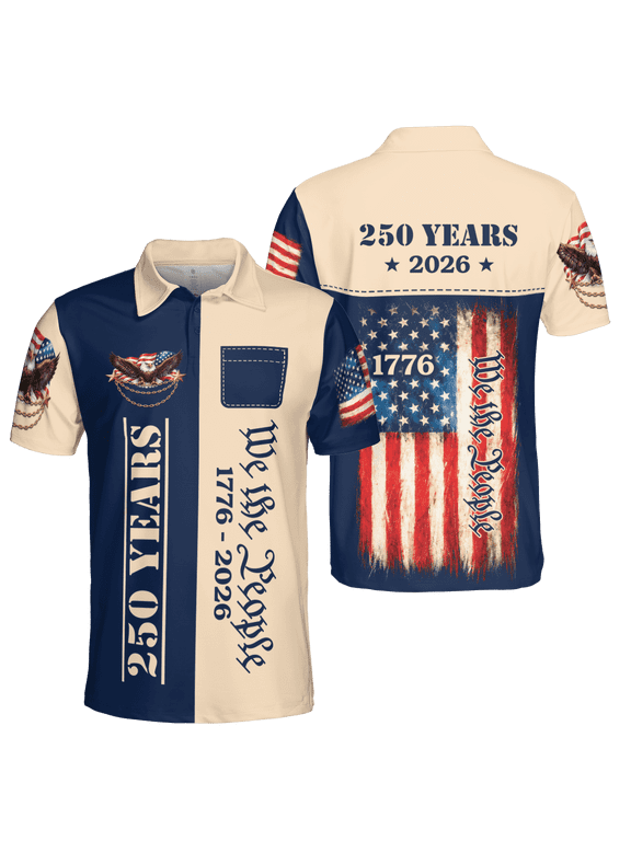 250th America Anniversary Eagle Men Polo Shirt XL, Multicolor, Patriotic Eagle US Anniversary Polo