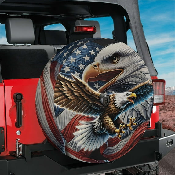 Lotusprinthandmade 3D America Flag Eagle Spare Tire Cover With Backup Camera Hole 6 Sizes (33 in.)