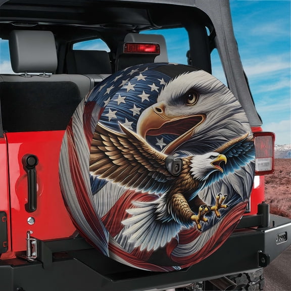 Lotusprinthandmade 3D America Flag Eagle Spare Tire Cover With Backup Camera Hole 6 Sizes (35 in.)