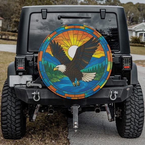 Lotusprinthandmade 3D Bald Eagle Spare Tire Cover With Backup Camera Hole 6 Sizes (30 in.), Patriotic Wildlife Wheel Protector