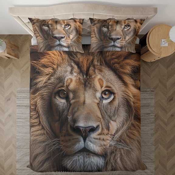 Lotusprinthandmade 3D Brave Lion Bedding Set (Made in Vietnam) (88x88), Majestic Lion-Themed Comforter Set
