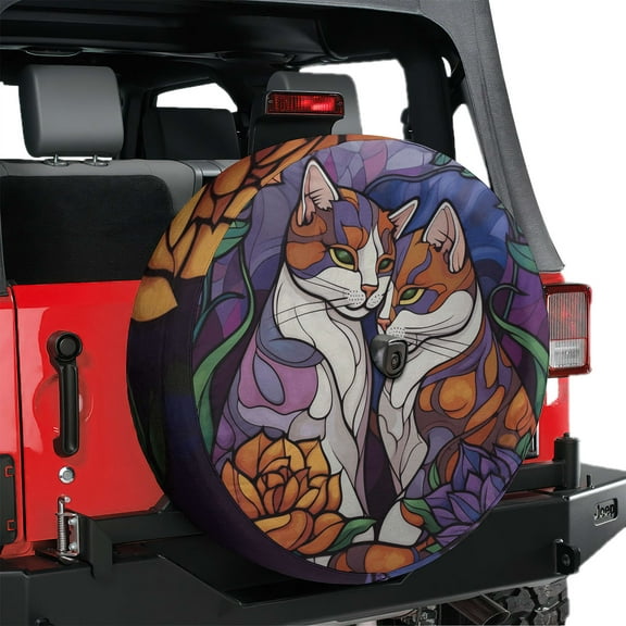 Lotusprinthandmade 3D Couple Cat Lovers Spare Tire Cover With Backup Camera Hole 6 Sizes (27 in.)