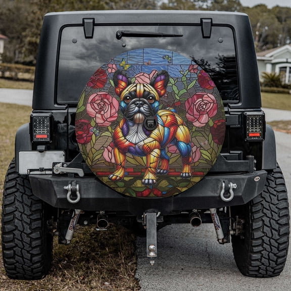 Lotusprinthandmade 3D French Bulldog Dog Spare Tire Cover Without Backup Camera Hole 6 Sizes (34 in.)