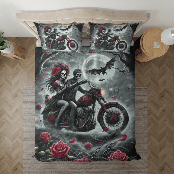 Lotusprinthandmade 3D Horror Gothic Skeleton Skull Couple Bedding Set 5 Sizes (Made in Vietnam) (104x88)