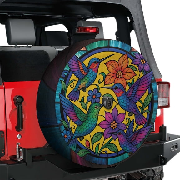 Lotusprinthandmade 3D Hummingbird Spare Tire Cover With Backup Camera Hole 6 Sizes (34 in.), Bird Floral Wheel Protector