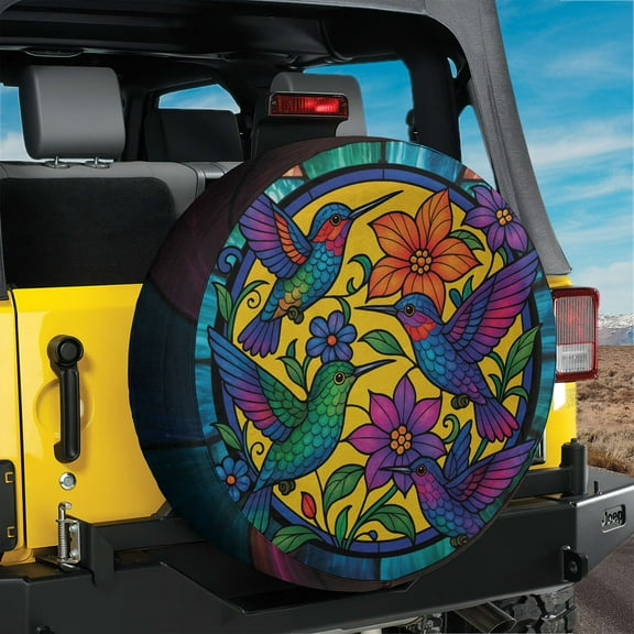 Lotusprinthandmade 3D Hummingbird Spare Tire Cover Without Backup Camera Hole 6 Sizes (27 in.), Bird Floral Wheel Protector