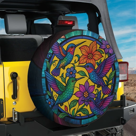Lotusprinthandmade 3D Hummingbird Spare Tire Cover Without Backup Camera Hole 6 Sizes (29 in.), Bird Floral Wheel Protector