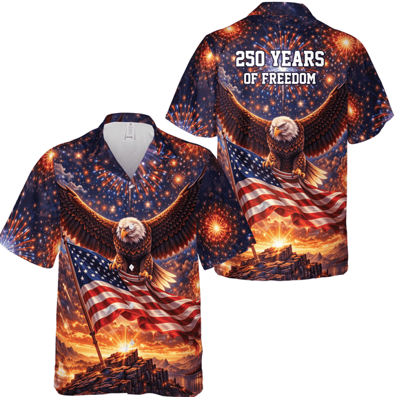 Lotusprinthandmade 3D Illusion 250th America Anniversary Flat 2D Print Hawaiian Shirt S, Patriotic Eagle Shirt