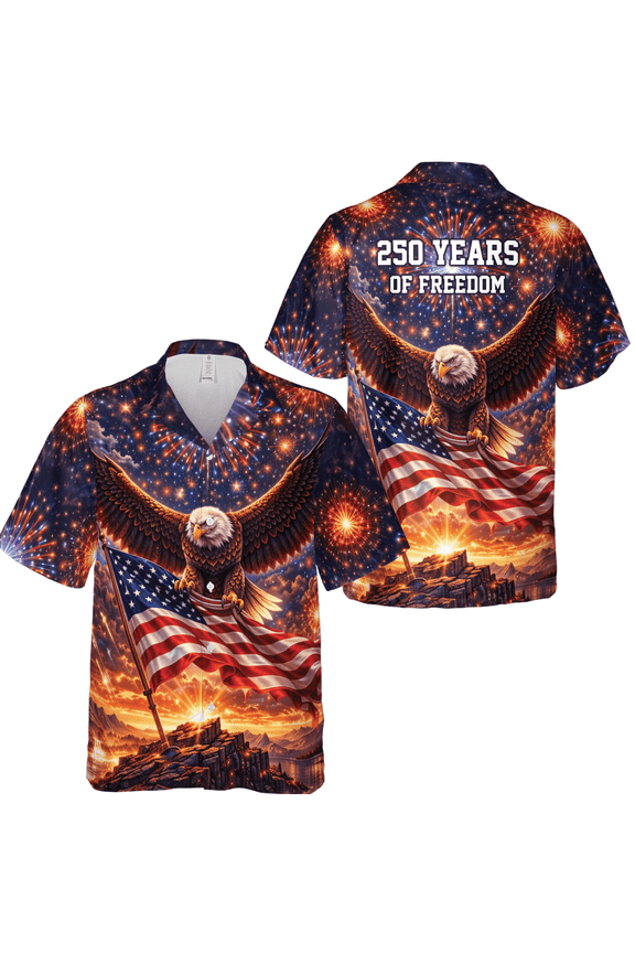 3D Illusion 250th America Anniversary Flat 2D Print Hawaiian Shirt S, Patriotic Eagle Shirt