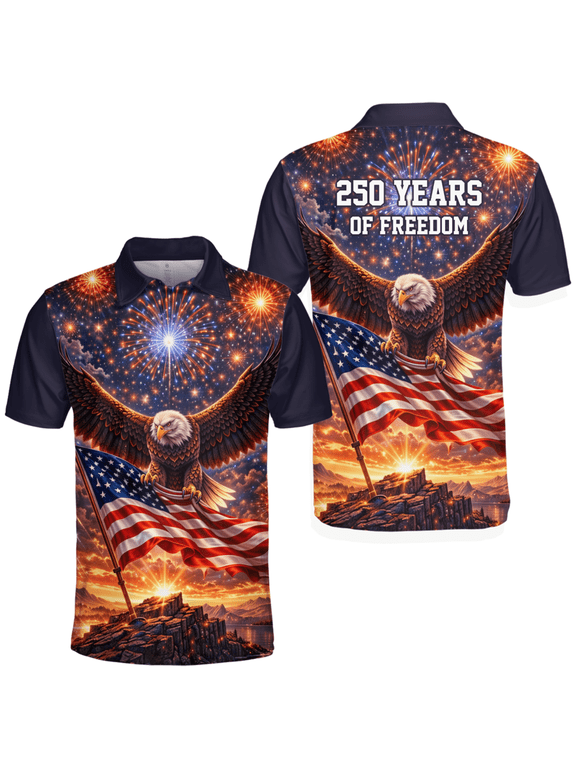 3D Illusion Eagle 250th America Anniversary 2D Flat Print Men Polo Shirt 5XL, Patriotic Eagle Shirt