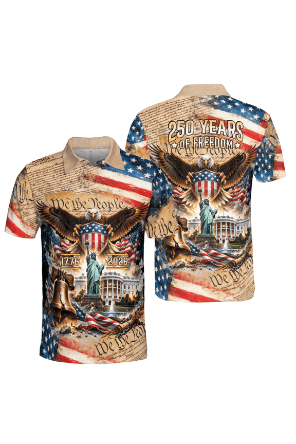 3D Illusion Eagle 250th America Anniversary 2D Flat Print Men Polo Shirt L, Patriotic Eagle Shirt