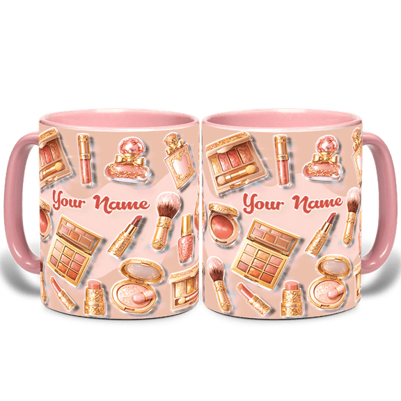 Lotusprinthandmade 3D Illusion Personalized Makeup Artist Accent Mug 11oz, Flat 2D Print (Pink)