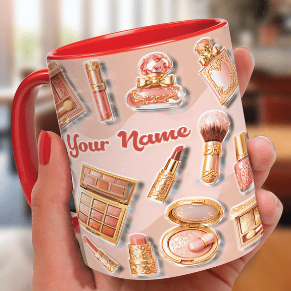 Lotusprinthandmade 3D Illusion Personalized Makeup Artist Accent Mug 15oz, Flat 2D Print (Red)