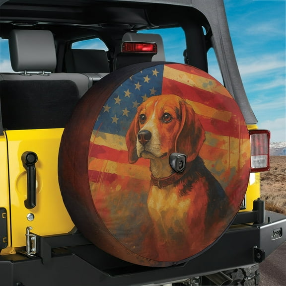 Lotusprinthandmade 3D Patriotic Beagle Dog America Flag Spare Tire Cover With Backup Camera Hole 6 Sizes (27 in.)