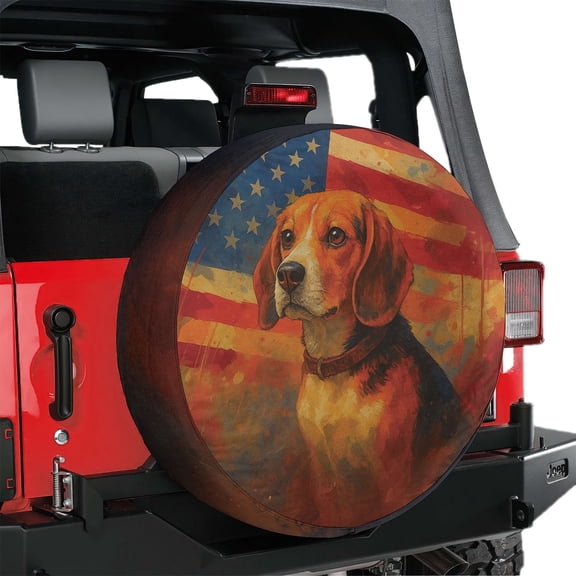 Lotusprinthandmade 3D Patriotic Beagle Dog America Flag Spare Tire Cover Without Backup Camera Hole 6 Sizes (28 in.)