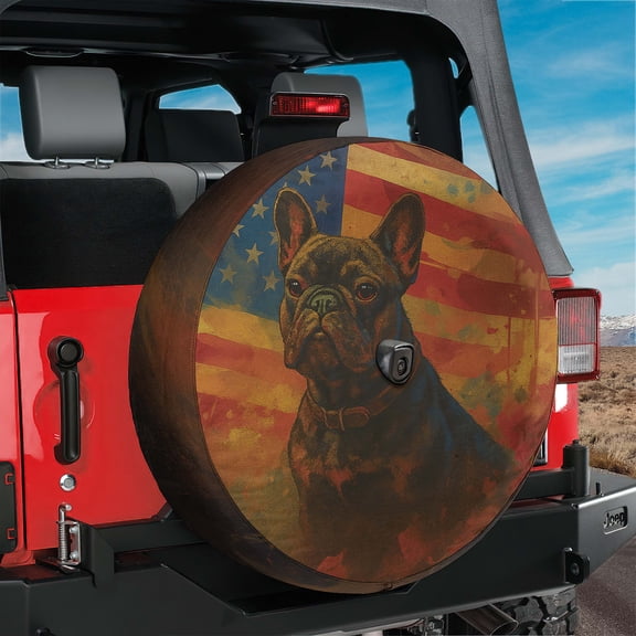 Lotusprinthandmade 3D Patriotic French Bulldog America Flag Spare Tire Cover With Backup Camera Hole 6 Sizes (27 in.)
