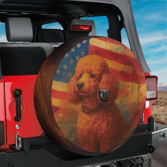 Lotusprinthandmade 3D Patriotic Poodle Dog America Flag Spare Tire Cover With Backup Camera Hole 6 Sizes (27 in.)