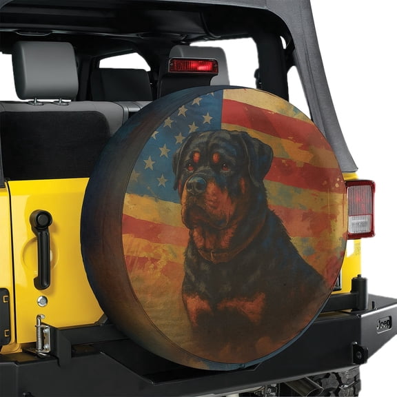 Lotusprinthandmade 3D Patriotic Rottweiler Dog America Flag Spare Tire Cover Without Backup Camera Hole 6 Sizes (32 in.)