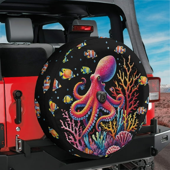 Lotusprinthandmade 3D Super Cute Octopus Spare Tire Cover With Backup Camera Hole 6 Sizes (27 in.)