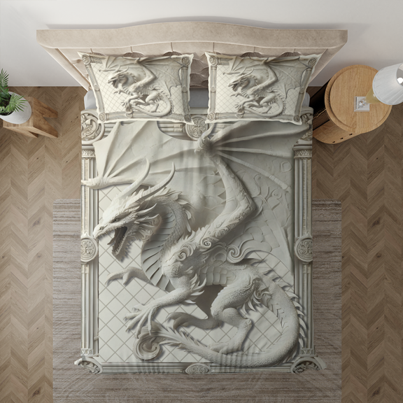 Lotusprinthandmade 3D White Dragon Lovers Bedding Set (Made in Vietnam) (60x80), Mystical Dragon-Themed Comforter Set