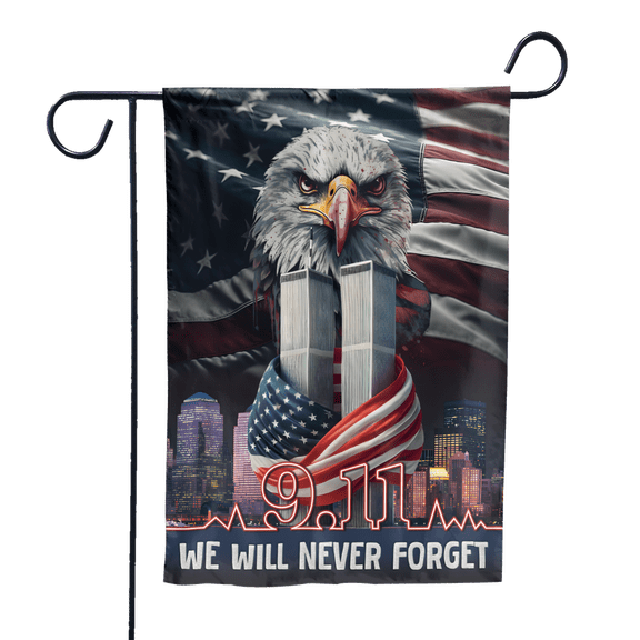 Lotusprinthandmade 9/11 Day Memorial Eagle America 100% Polyester Garden Flag 12x18 inches