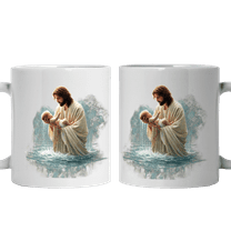 Lotusprinthandmade A New Life Christian Jesus Baptising Baby White Ceramic Mug (11oz) (Made In US), Faith-based Coffee Mug, Religious Faith Mug