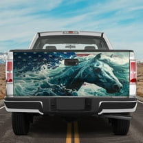 Lotusprinthandmade Abstract Horse with US Flag Tailgate Wrap 2 Sizes (24"x58"), abstract horse tailgate wrap, us flag tailgate decal