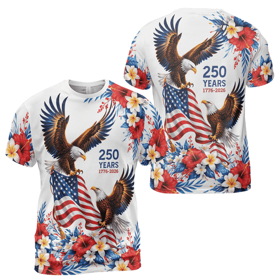Lotusprinthandmade 250th America Anniversary Eagle Unisex T-shirt 3D Multicolor, S, Patriotic US Eagle Shirt