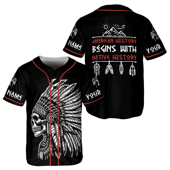 Lotusprinthandmade America Begins With Native History Baseball Jersey XS-5XL Multicolor, native america baseball jersey, mens native america baseball jersey
