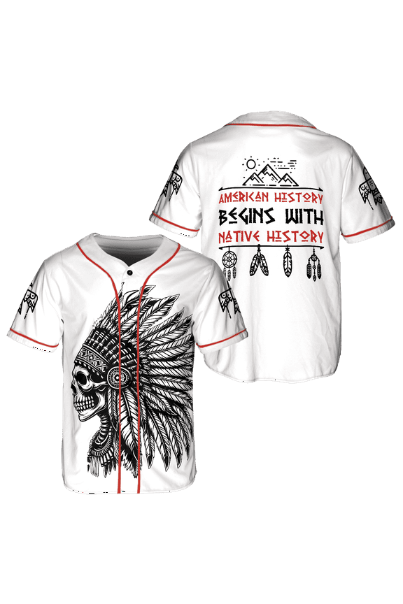 America Begins With Native History Baseball Jersey XS-5XL Multicolor, native america baseball jersey, mens native america baseball jersey