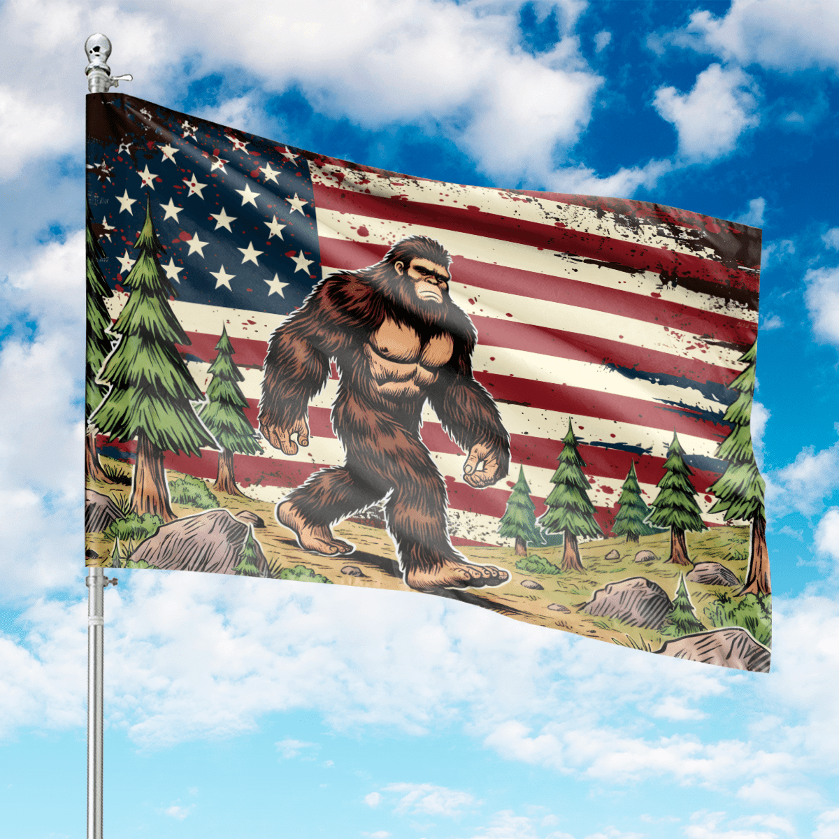 Lotusprinthandmade America Bigfoot Forest 100% Polyester House Flag 36×60 inches