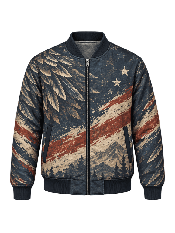 America Eagle Bomber Jacket, Vintage Flag Mountain Outerwear