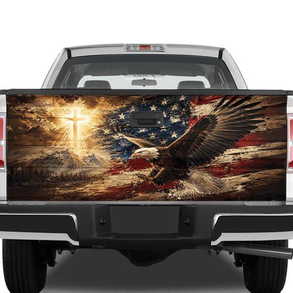 Lotusprinthandmade America Eagle Flag Tailgate Wrap, Patriotic Wildlife Truck Bed Graphic