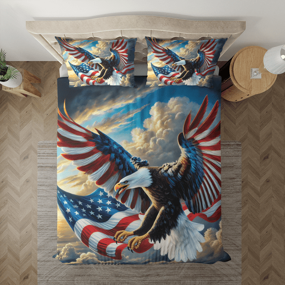 Lotusprinthandmade America Eagle Patriotic Bedding Set (Made in Vietnam) (60x80), Eagle-Themed Patriotic Bed Set