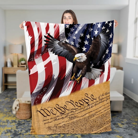 Lotusprinthandmade America Eagle Patriotic Fleece Blanket 2 Sizes (Made in US) (60"x50"), Freedom-Inspired Eagle Throw, Usa-Themed Bedding Set