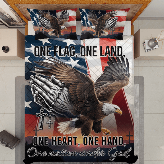 Lotusprinthandmade America Eagle Patriotic Quilt Bedding Set (White Binding) 5 Sizes (Made in Vietnam) (80x90), America-Themed Eagle Quilt Bedding Set, Pride Eagle Quilt Bed Set