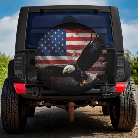 Lotusprinthandmade America Eagle US Flag Spare Tire Cover Without Backup Camera Hole