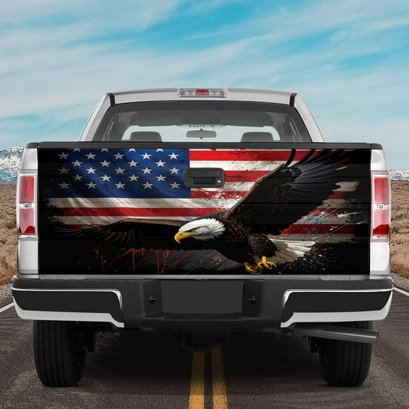 Lotusprinthandmade America Eagle US Flag Tailgate Wrap Patriotic Tailgate Sticker 26"x66"