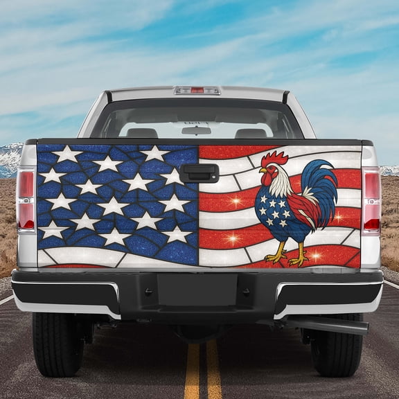 Lotusprinthandmade America Flag Chicken Tailgate Wrap 2 Sizes (26"x66"), patriotic chicken truck tailgate wrap, us flag chicken tailgate decal