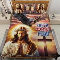 Lotusprinthandmade America Flag Eagle Jesus Quilt Bedding Set (Fold Hem) 5 Sizes (Made in Vietnam) (55x60), Jesus Christian Quilt Bedding Set