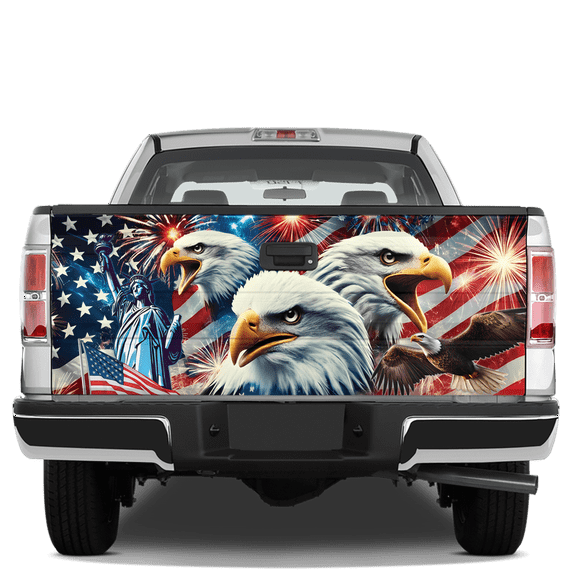 Lotusprinthandmade America Flag Eagle Jesus Tailgate Wrap 2 Sizes (26"x66"), jesus and eagle truck tailgate wrap, patriotic christian tailgate wrap
