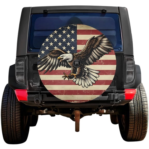 Lotusprinthandmade America Flag Eagle Patriotic Spare Tire Cover With Backup Camera Hole