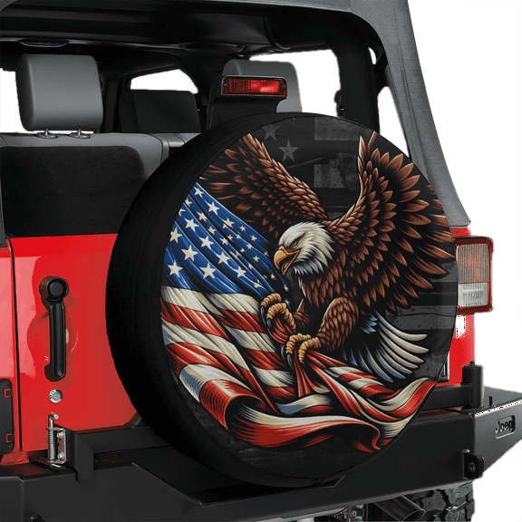 Lotusprinthandmade America Flag Eagle Patriotic Spare Tire Cover Without Backup Camera Hole 6 Sizes (27 in.), patriotic eagle tire cover